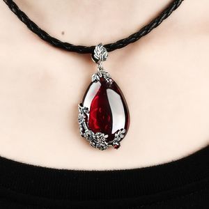 Red Rose Translucent Necklace Black Cord New